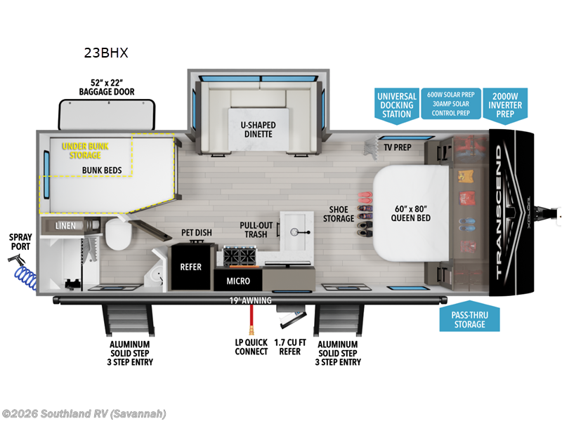 2026 Grand Design Transcend Xplor 23BHX - New Travel Trailer For Sale by Southland RV in Savannah, Georgia features Slideout