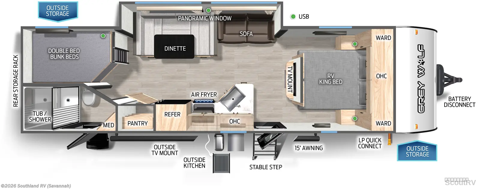 2026 Forest River Cherokee Grey Wolf 26DBH - New Travel Trailer For Sale by Southland RV in Savannah, Georgia
