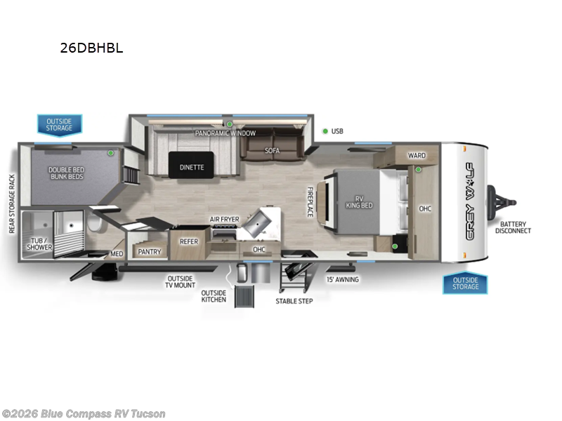 2026 Forest River Cherokee Grey Wolf Black Label 26DBHBL - New Travel Trailer For Sale by Blue Compass RV Tucson in Tucson, Arizona features Slideout
