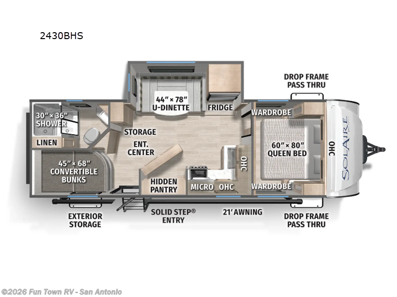 2026 Forest River Solaire 2430BHS - New Travel Trailer For Sale by Fun Town RV - San Antonio in Cibolo, Texas features Slideout