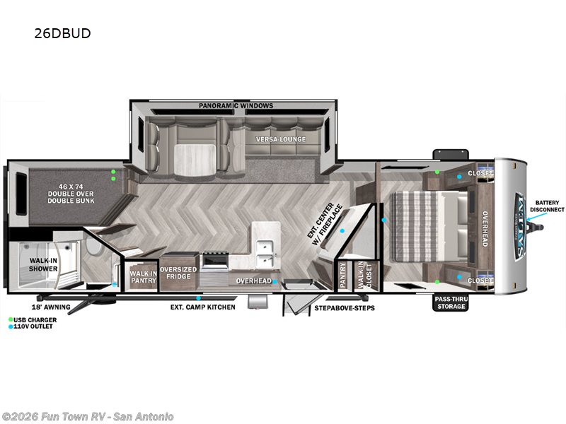 2022 Forest River Salem 26DBUD - Used Travel Trailer For Sale by Fun Town RV - San Antonio in Cibolo, Texas features Slideout