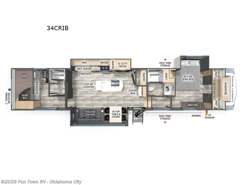 2026 Forest River Cardinal 34CRIB - New Fifth Wheel For Sale by Fun Town RV - Oklahoma City in Oklahoma City, Oklahoma features Slideout