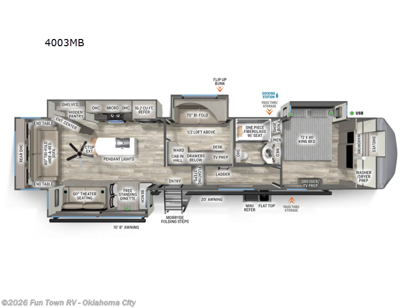 2026 Forest River Sandpiper 4003MB - New Fifth Wheel For Sale by Fun Town RV - Oklahoma City in Oklahoma City, Oklahoma features Slideout