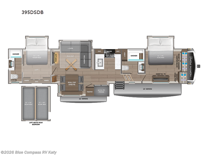 2027 Jayco North Point 395DSDB - New Fifth Wheel For Sale by Blue Compass RV Katy in Katy, Texas features Slideout