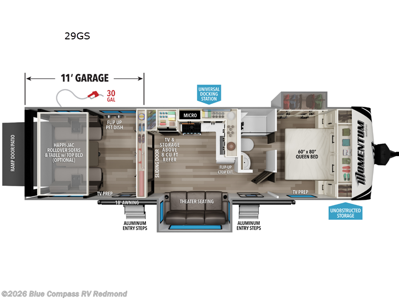 2027 Grand Design Momentum G-Class 29GS - New Toy Hauler For Sale by Blue Compass RV Redmond in Redmond, Oregon features Slideout