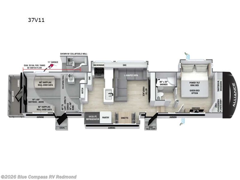2027 Alliance RV Valor 37V11 - New Toy Hauler For Sale by Blue Compass RV Redmond in Redmond, Oregon features Slideout