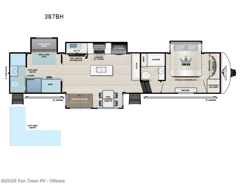 2026 East to West Tandara 387BH - New Fifth Wheel For Sale by Fun Town RV - Ottawa in Ottawa, Kansas features Slideout