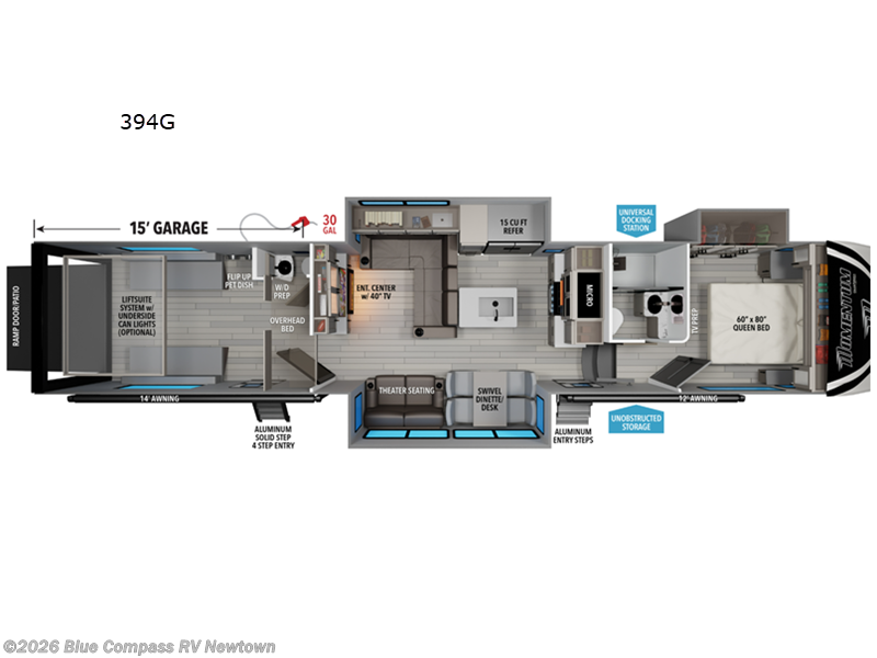 2026 Grand Design Momentum G-Class 394G - New Toy Hauler For Sale by Blue Compass RV Newtown in Newtown, Connecticut features Slideout