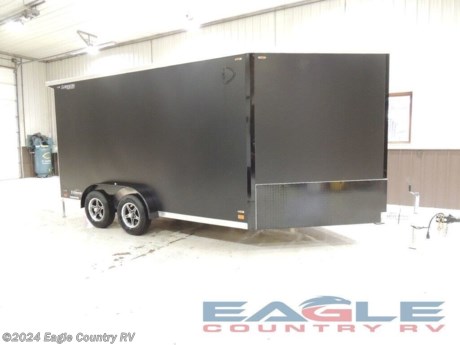 7.5 X 19 (12+5) ALL-ALUMINUM ENCLOSED, 84&quot; HEIGHT OPTIONS INCLUDE: +6 INTERIOR HEIGHT (84&quot;), TANDEM AXLE 3500# 5-BOLT TORSION BRAKE, 1-PAIR 20&quot; REAR STABILIZER JACKS, 3/4&quot; SUPER STRATUM BLACK FLOORING (FLOOR, DOORS, AND DOOR FLAPS), BLACK OUT PACKAGE, UPGRADE TO EXTERIOR COLOR (SINGLE COLOR - MATTE BLACK), (4) 8&quot; LED DOME LIGHTS WITH WALL SWITCH, REAR SPOILER WITH (2) 9&quot; LED LOADING LIGHTS WITH WALL SWITCH, AND (6) 1000# D-RINGS INSTALLED. PICTURES NOT ACTUAL (PIC #2 IS MATTE BLACK).&lt;br&gt; &lt;br&gt; Stepping up from our Thunder series is our #1 selling snowmobile trailer, the all aluminum Explorer Snow 7.5&#39; Wide trailer. You&amp;#8217;ll find all of the features and components in our Thunder V-Nose series plus too many more to list. Standard two tone wall colors with divider strip, lighted grab handle, white vinyl walls and ceilings, and stainless steel door hardware are just a few of the many standard upgrades on this amazing value. The Explorer Snow 7.5&#39; Wide has everything you need to hit the trails in style this season. http://www.eaglecountryrv.com/--xInventoryDetail?id=14444529