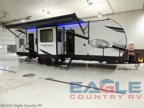 Options Include: Juice Pack Plus (300w Solar). Financing and Shipping to you is also Available. Call for details.&lt;br&gt; &lt;br&gt; &lt;h3&gt;2024 Forest River Wolf Pack 32PACK13&lt;/h3&gt;&lt;p&gt;Your search is over! You have found the most affordable and versatile, full-featured toy hauler bunkhouse on the market! Why do we say bunkhouse? Because the Cherokee Wolf Pack is a toy hauler that converts to a bunkhouse in a matter of minutes. In fact, approximately half of Wolf Pack customers are bunkhouse buyers looking for more sleeping room and versatility in their unit. The Wolf Pack is not always a toy hauler or a bunkhouse. It is whatever you need it to be for the trip you are about to take. If your family likes to take a golf cart, motorcycles, ATV&amp;#8217;s, bicycles, kayak&amp;#8217;s, coolers, grills, firewood and all the other camping staples, but doesn&amp;#8217;t like to take the second vehicle to get it there, look no further than the Wolf Pack! Versatility is the name of the game!&lt;/p&gt;&lt;p&gt;&lt;strong&gt;Features may include:&lt;/strong&gt;&lt;/p&gt;&lt;ul&gt;&lt;li&gt;102&quot; Widebody Design&lt;/li&gt;&lt;/ul&gt;&lt;ul&gt;&lt;li&gt;5/8&quot; Tongue and Groove Plywood Floors&lt;/li&gt;&lt;/ul&gt;&lt;ul&gt;&lt;li&gt;50 Amp Service (FW Only)&lt;/li&gt;&lt;/ul&gt;&lt;ul&gt;&lt;li&gt;External High Output LED Loading Light&lt;/li&gt;&lt;/ul&gt;&lt;ul&gt;&lt;li&gt;Extra Large 16 Cu/Ft. 12 Volt Refrigerator&lt;/li&gt;&lt;/ul&gt;&lt;ul&gt;&lt;li&gt;High Gloss Gel Coat Exterior&lt;/li&gt;&lt;/ul&gt;&lt;ul&gt;&lt;li&gt;LCI One Control System&lt;/li&gt;&lt;/ul&gt;&lt;ul&gt;&lt;li&gt;Large 35,000 BTU Forced Air Ducted Furnace&lt;/li&gt;&lt;/ul&gt;&lt;ul&gt;&lt;li&gt;Large Ducted 15,000 BTU Air Conditioner&lt;/li&gt;&lt;/ul&gt;&lt;ul&gt;&lt;li&gt;Large Exterior Folding Grab Handle&lt;/li&gt;&lt;/ul&gt;&lt;ul&gt;&lt;li&gt;LED Interior/Exterior Lights&lt;/li&gt;&lt;/ul&gt;&lt;ul&gt;&lt;li&gt;Outside Shower With Hot And Cold Water&lt;/li&gt;&lt;/ul&gt;&lt;ul&gt;&lt;li&gt;On Demand Tankless Water Heater&lt;/li&gt;&lt;/ul&gt;&lt;ul&gt;&lt;li&gt;Real Wood Cabinet Doors and Drawers&lt;/li&gt;&lt;/ul&gt;&lt;ul&gt;&lt;li&gt;4 Camera Prep&lt;/li&gt;&lt;/ul&gt;&lt;ul&gt;&lt;li&gt;96 Gallon Fresh Water Capacity&lt;/li&gt;&lt;/ul&gt;&lt;ul&gt;&lt;li&gt;2nd Large 15,000 BTU Air Conditioner in Bedroom (FW Only)&lt;/li&gt;&lt;/ul&gt;&lt;ul&gt;&lt;li&gt;5,000 BTU Fireplace (Enclosed Garage Models Only)&lt;/li&gt;&lt;/ul&gt;&lt;ul&gt;&lt;li&gt;Cold Weather, 12 Volt Holding Tank Heat Pads&lt;/li&gt;&lt;/ul&gt;&lt;ul&gt;&lt;li&gt;External 30-Gallon Fuel Station&lt;/li&gt;&lt;/ul&gt;&lt;ul&gt;&lt;li&gt;Forced Air Heated Underbelly &amp;amp; Enclosed Holding Tanks&lt;/li&gt;&lt;/ul&gt;&lt;ul&gt;&lt;li&gt;Friction Hinge Door&lt;/li&gt;&lt;/ul&gt;&lt;ul&gt;&lt;li&gt;Happijac Bed Lift System&lt;/li&gt;&lt;/ul&gt;&lt;ul&gt;&lt;li&gt;Industrial Rubber Garage Floor (Enclosed Garage Models Only)&lt;/li&gt;&lt;/ul&gt;&lt;ul&gt;&lt;li&gt;Power Awning w/LED Accent Lighting&lt;/li&gt;&lt;/ul&gt;&lt;ul&gt;&lt;li&gt;Ramp Door Patio Deck Railing System&lt;/li&gt;&lt;/ul&gt;&lt;ul&gt;&lt;li&gt;Residential Black Stainless Steel Farm Sink&lt;/li&gt;&lt;/ul&gt;&lt;ul&gt;&lt;li&gt;Roof Ladder Prep&lt;/li&gt;&lt;/ul&gt;&lt;ul&gt;&lt;li&gt;Spare Tire&lt;/li&gt;&lt;/ul&gt;&lt;ul&gt;&lt;li&gt;Washer/Dryer Prep (Enclosed Garage FW Only)&lt;/li&gt;&lt;/ul&gt;&lt;ul&gt;&lt;li&gt;Wolf Pack Stable Step&lt;/li&gt;&lt;/ul&gt;&lt;ul&gt;&lt;li&gt;Zebra Shades in Living Room&lt;/li&gt;&lt;/ul&gt; http://www.eaglecountryrv.com/--xInventoryDetail?id=15322081