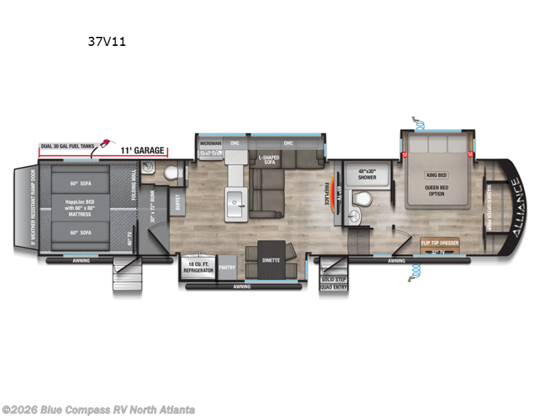 2026 Alliance RV Valor 37V11 - New Toy Hauler For Sale by Blue Compass RV North Atlanta in Buford, Georgia features Slideout
