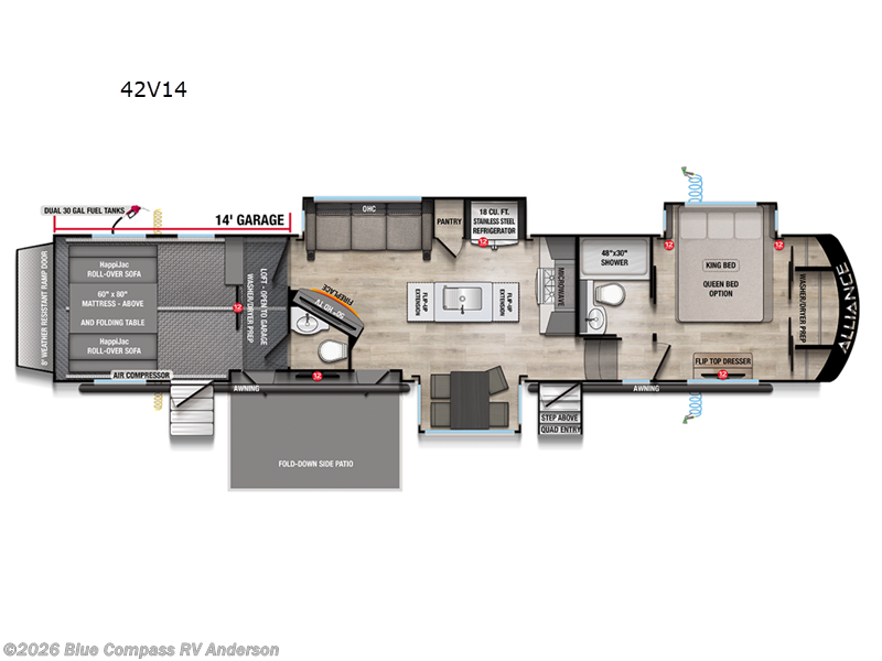 2025 Alliance RV Valor 42V14 - New Toy Hauler For Sale by Blue Compass RV Anderson in Anderson, California features Slideout