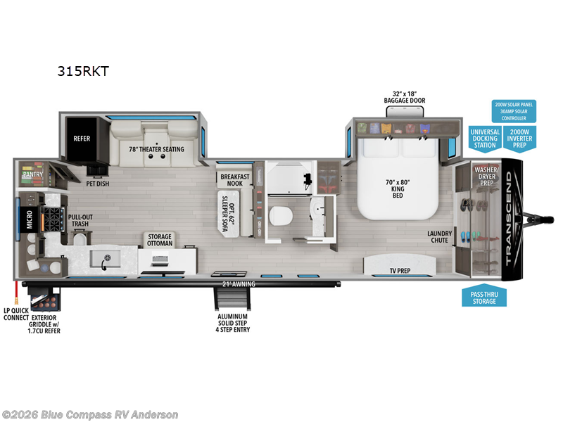 2026 Grand Design Transcend 315RKT - New Travel Trailer For Sale by Blue Compass RV Anderson in Anderson, California features Slideout