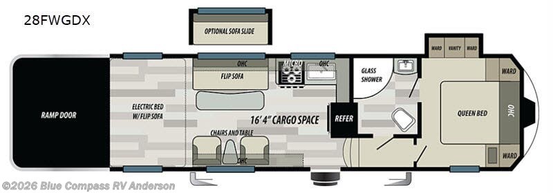 2019 Forest River Shockwave 28FWGDX - Used Toy Hauler For Sale by Blue Compass RV Anderson in Anderson, California features Slideout