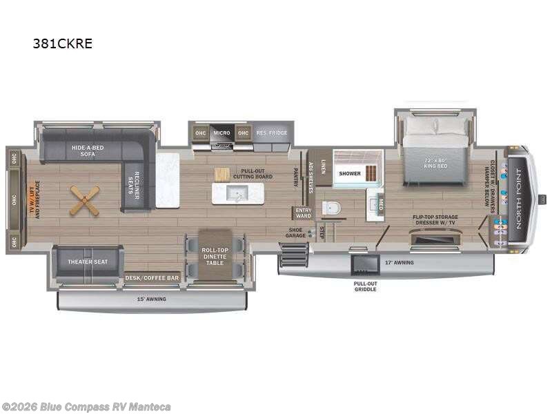 2025 Jayco North Point 381CKRE - New Fifth Wheel For Sale by Blue Compass RV Manteca in Manteca, California features Slideout
