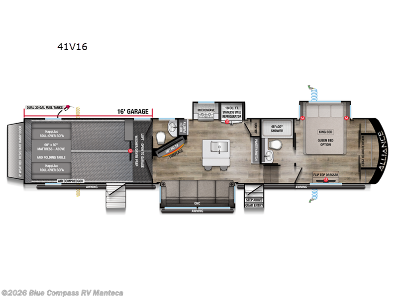 2025 Alliance RV Valor 41V16 - New Toy Hauler For Sale by Blue Compass RV Manteca in Manteca, California features Slideout