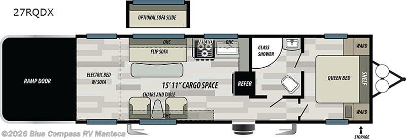 2020 Forest River Shockwave 27RQDX - Used Toy Hauler For Sale by Blue Compass RV Manteca in Manteca, California features Slideout