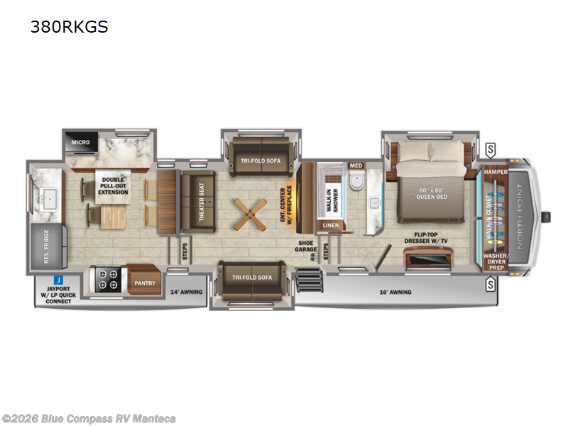 2022 Jayco North Point 380RKGS - Used Fifth Wheel For Sale by Blue Compass RV Manteca in Manteca, California features Slideout