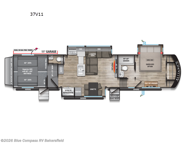 2026 Alliance RV Valor 37V11 - New Toy Hauler For Sale by Blue Compass RV Bakersfield in Bakersfield, California features Slideout