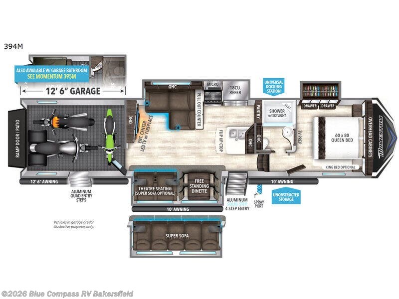 2019 Grand Design Momentum M-Class 394M - Used Toy Hauler For Sale by Blue Compass RV Bakersfield in Bakersfield, California features Slideout