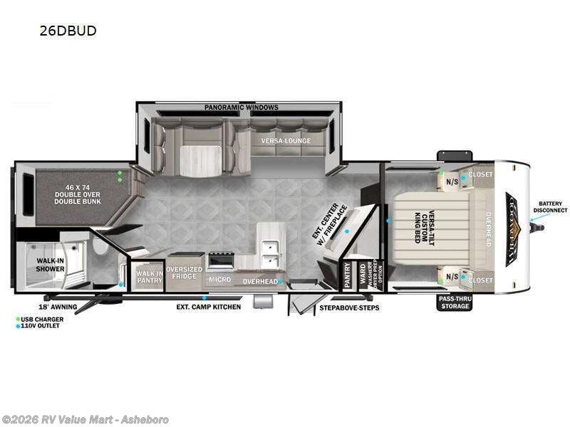 2025 Forest River Wildwood 26DBUD - New Travel Trailer For Sale by RV Value Mart - Asheboro in Franklinville, North Carolina features Slideout