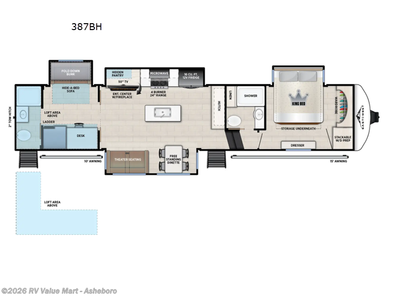 2026 East to West Tandara 387BH - New Fifth Wheel For Sale by RV Value Mart - Asheboro in Franklinville, North Carolina features Slideout