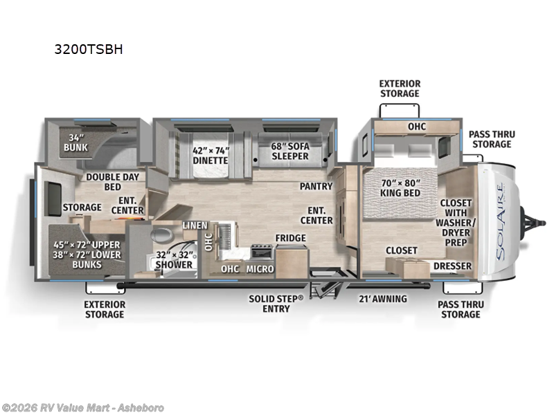 2026 Forest River Solaire 3200TSBH - New Travel Trailer For Sale by RV Value Mart - Asheboro in Franklinville, North Carolina features Slideout