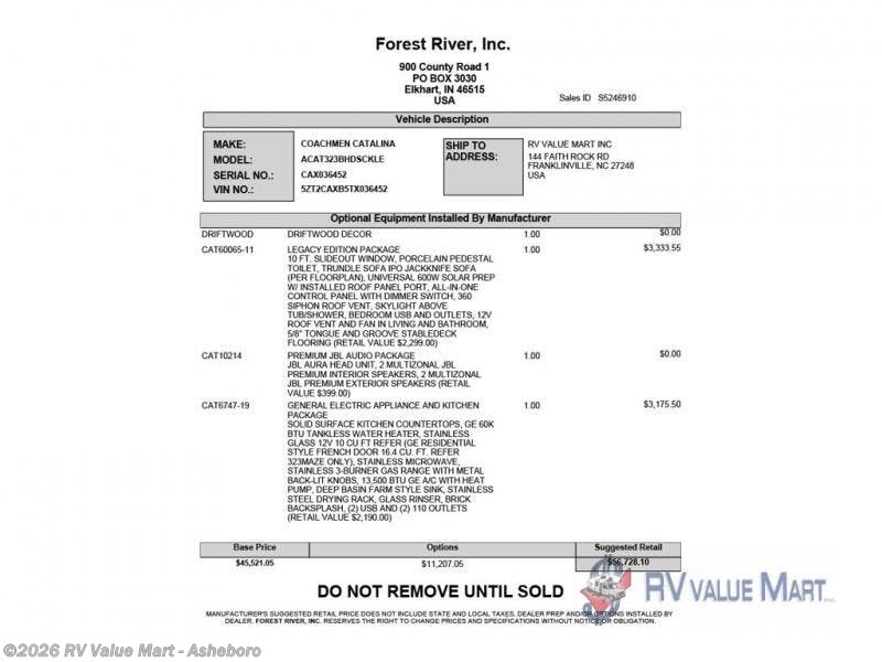 2026 Catalina Legacy Edition 323BHDSCK by Coachmen from RV Value Mart - Asheboro in Franklinville, North Carolina