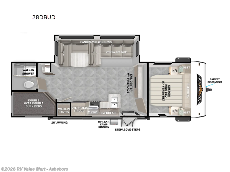 2026 Forest River Wildwood 28DBUD - New Travel Trailer For Sale by RV Value Mart - Asheboro in Franklinville, North Carolina features Slideout