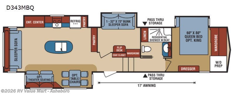2019 K-Z Durango 2500 D343MBQ - Used Fifth Wheel For Sale by RV Value Mart - Asheboro in Franklinville, North Carolina features Slideout