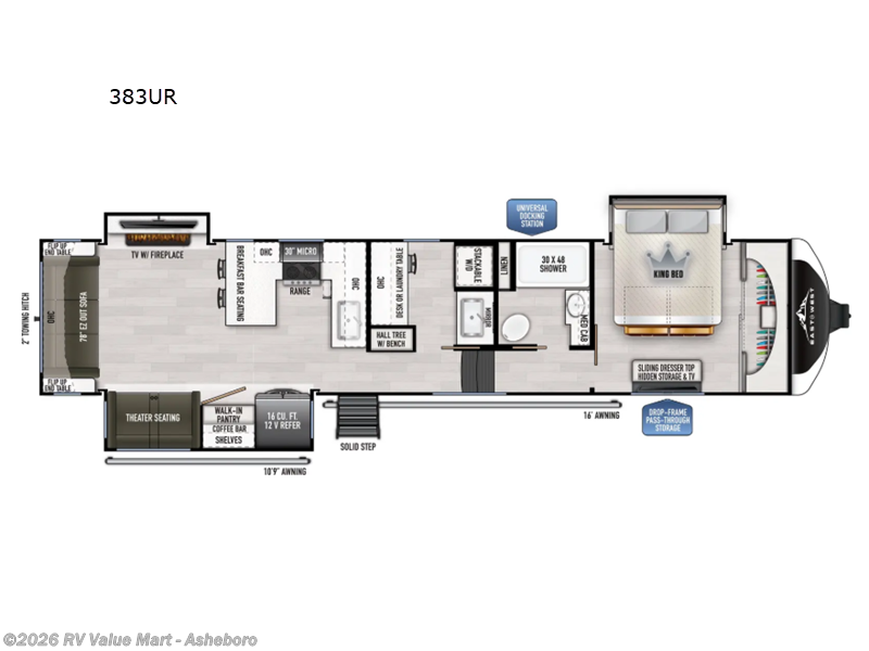 2026 East to West Ahara 383UR - New Fifth Wheel For Sale by RV Value Mart - Asheboro in Franklinville, North Carolina features Slideout