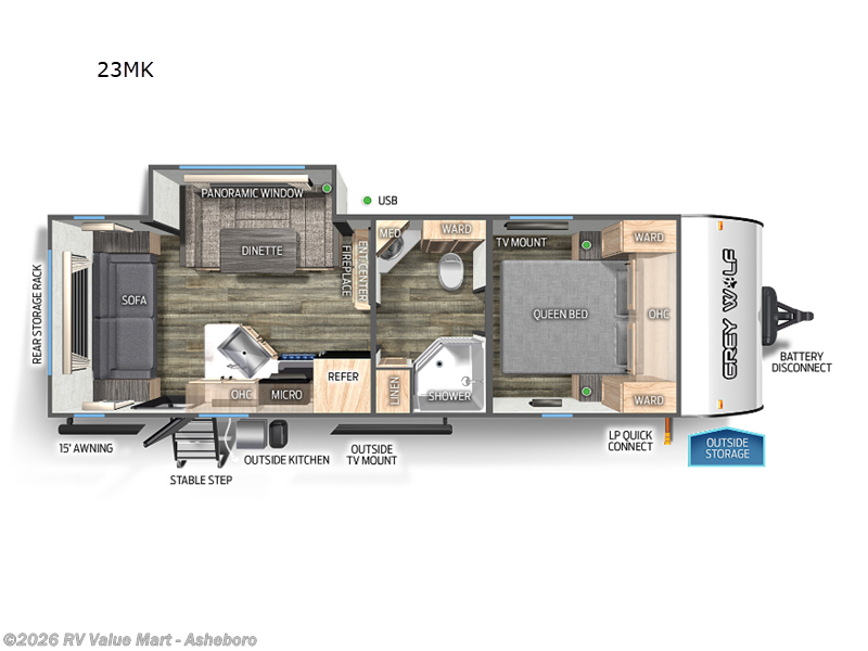 2023 Forest River Cherokee Grey Wolf 23MK - Used Travel Trailer For Sale by RV Value Mart - Asheboro in Franklinville, North Carolina features Slideout