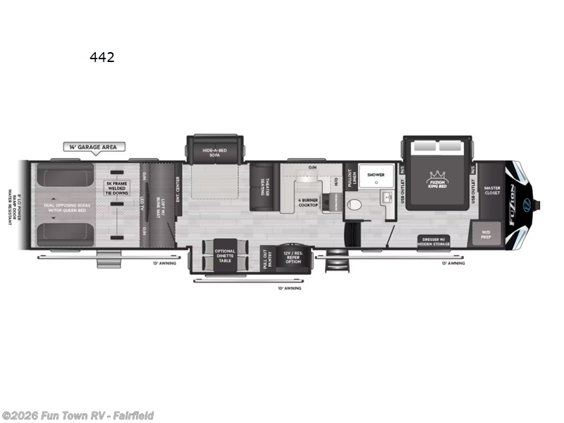 2025 Keystone Fuzion 442 - New Toy Hauler For Sale by Fun Town RV - Fairfield in Fairfield, Texas features Slideout