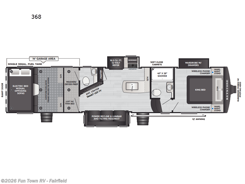 2026 Keystone Raptor Carbon Series 368 - New Toy Hauler For Sale by Fun Town RV - Fairfield in Fairfield, Texas features Slideout