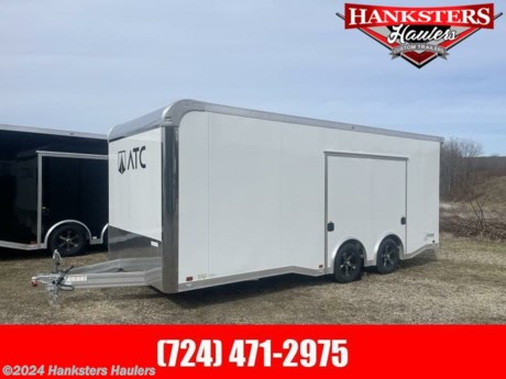 ATC ALL ALUMINUM RACE HAULER
Options:
0034967: ROM 400 SERIES 8.5X20+0-2T3.5K - 70 - PED
0034949: BASE MODEL - RM400_B85702000+0-2T3.5K-BAS-PED
0031543: VENT, ROOF, MANUAL
0033605: LIGHT, DOME W SWITCH
0035127: DOOR, RAMP - EDWMFT
0035196: FLOORING, WOOD
0035092: TRIM, MILL FINISH
0035165: INTERIOR WALL, WOOD - PED
0033278: PREMIUM ESCAPE DOOR PKG
0035087: AXLE T-3.5K ST205-75R16 LRD MF
0035069: CABINET PKG - NO CABINETS
0031136: MOUNT, SPARE TIRE, INT
0033247: JACK, TONGUE, MANUAL, 5K, MFT
0031134: SPARE TIRE 205 ON ALUMINUM
All Standard Features
* Frame Features
* Full Perimeter Aluminum Frame
* All-Tube Aluminum Construction
* Extended Tongue
* Torsion Axles
* Electric Brakes - All Axles
* Breakaway Battery Kit
* 7-Way Trailer Plug
* 2 5/16&quot; Ball Coupler
* Safety Chains
* 5,000 lb Manual Crank Jack
* 16&quot; O/C Floor Crossmembers
* 16&quot; O/C Wall Crossmembers
* 16&quot; O/C Roof Studs
* Smooth Aluminum Wheel Boxes
* Spread Axle Design w/ Individual Fenderettes
* Aluminum Wheels w/ Radial Tires - Nitro Fill
* Winch Plate
* Spare Tire Wall Mount Backer
* Exterior Features
* .030 Aluminum Skin - Screwless
* One-Piece Aluminum Roof
* 3&quot; Upper Rub Rail Trim
* 3&quot; Lower Rub Rail Trim
* LED Clearance Lights
* LED Tail Lights
* 24&quot; ATP Stoneguard
* 36&quot; 110 Series Door w/ Slam Latch
* Cast Corners w/ Stainless Steel Vertical &amp; Horizontal
* Rear Ramp Door w/ Spring Assist - Engineered Floor
* Transition Flap - Engineered Floor
* Aluminum Bar Locks - Rear Ramp Door
* Rear Skid Plates
* Interior Features
* 3/4&quot; Engineered Wood Subfloor
* (2) 12v LED Dome Lights w/ Switch
* (1) Roof Vent w/ Maxxair Cover
* 7&#39; Interior Height
* (4) 5,000 lb Recessed D-Rings
* 4&#39; Beavertail (3&#39; for 20&#39; Trailer)
* 3/8&quot; Engineered Wood Walls
* Open Stud Ceiling w/ Mill Finish Cove