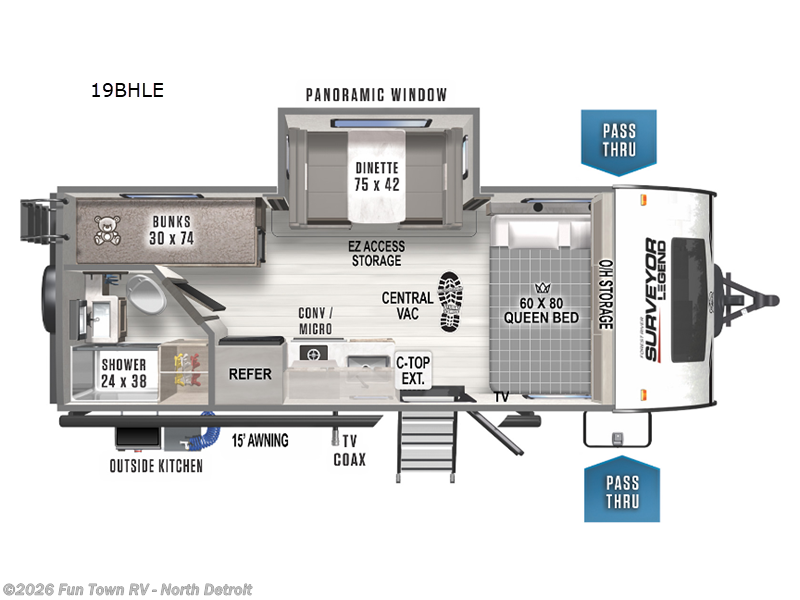 2023 Forest River Surveyor Legend 19BHLE - Used Travel Trailer For Sale by Fun Town RV - North Detroit in North Branch, Michigan features Slideout