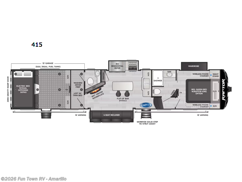 2023 Keystone Raptor 415 - Used Toy Hauler For Sale by Fun Town RV - Amarillo in Amarillo, Texas features Slideout