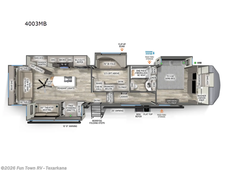2026 Forest River Sandpiper 4003MB - New Fifth Wheel For Sale by Fun Town RV - Texarkana in Texarkana, Arkansas features Slideout