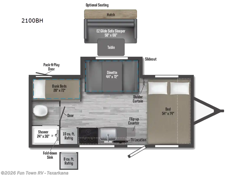 2026 Winnebago Micro Minnie 2100BH - New Travel Trailer For Sale by Fun Town RV - Texarkana in Texarkana, Arkansas features Slideout