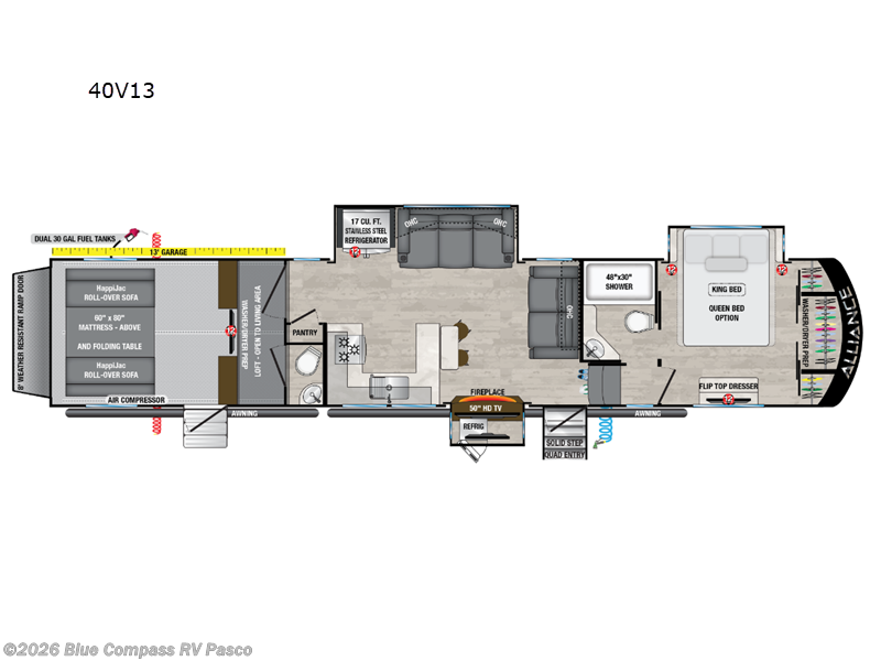 2024 Alliance RV Valor 40V13 - Used Toy Hauler For Sale by Blue Compass RV Pasco in Pasco, Washington features Slideout