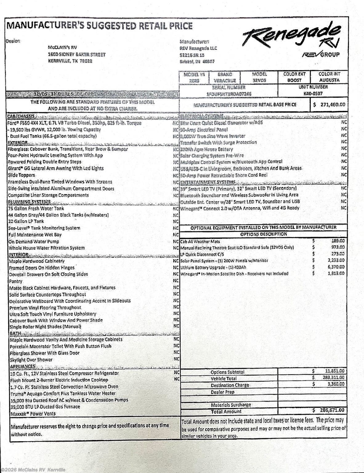 New 2025 Renegade VERACRUZ 32VDS available in Kerrville, Texas