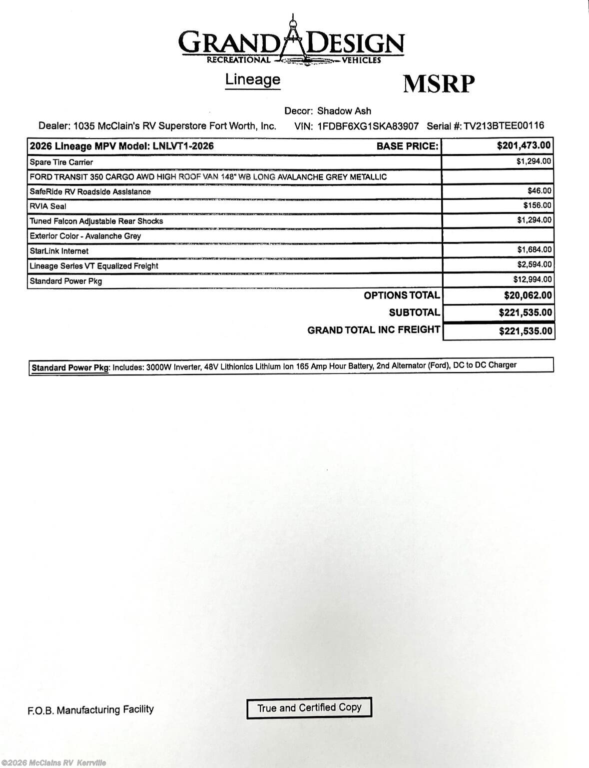 2026 Lineage LVT1 by Grand Design from McClains RV  in Kerrville, Texas