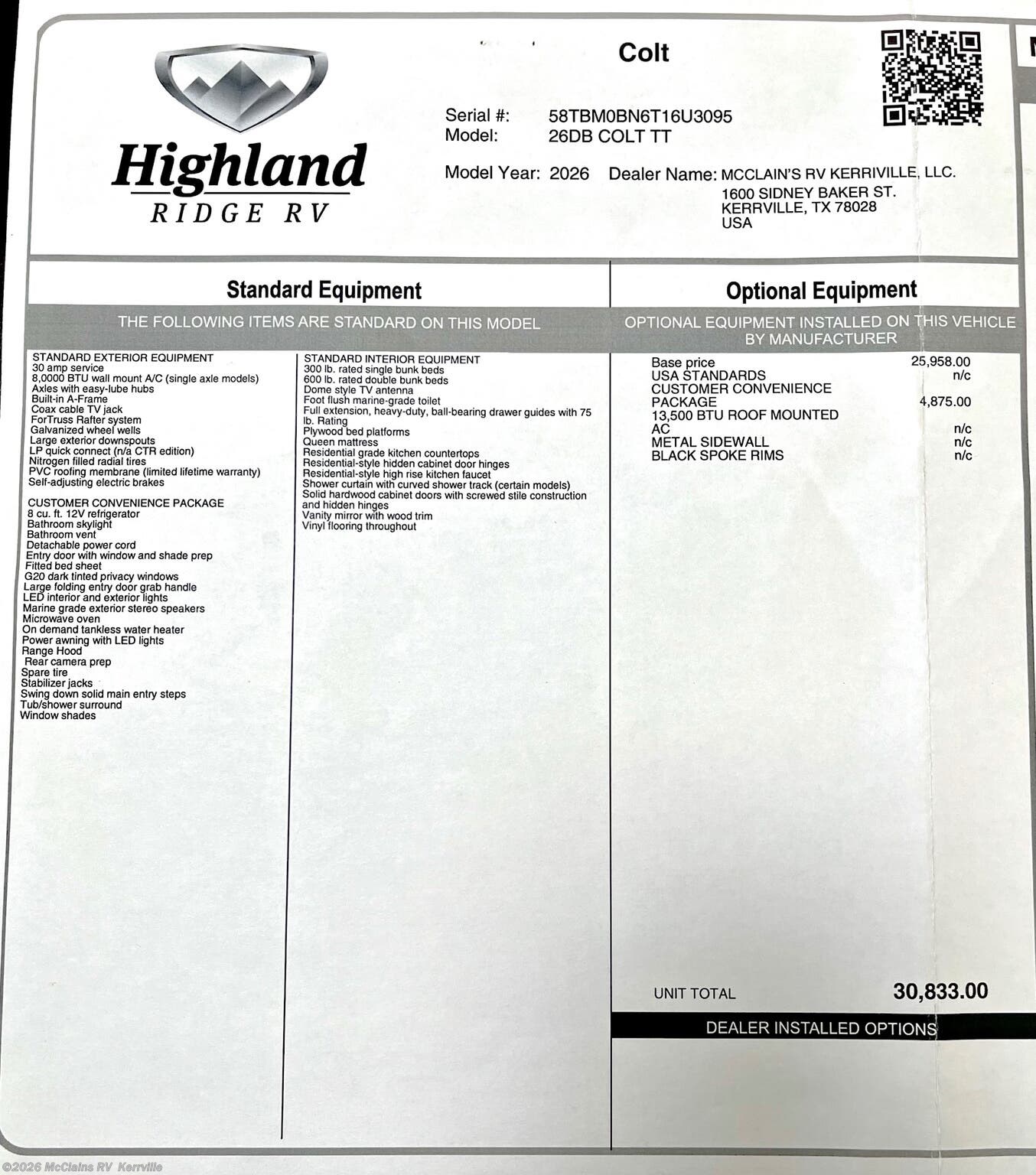 2026 Open Range CONV 26DB by Highland Ridge from McClains RV  in Kerrville, Texas