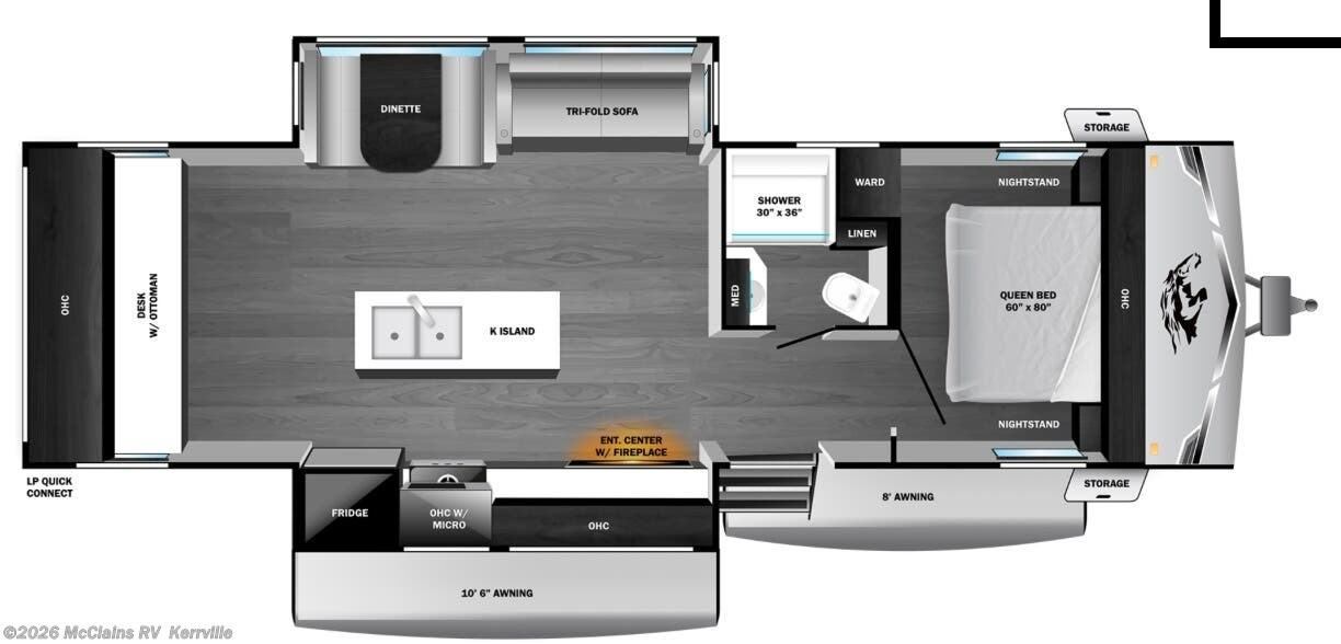 2026 Highland Ridge Open Range LITE 280MKI - New Travel Trailer For Sale by McClains RV  in Kerrville, Texas features Queen Bed, Bath & 1/2, Medicine Cabinet, Stove, LP Detector