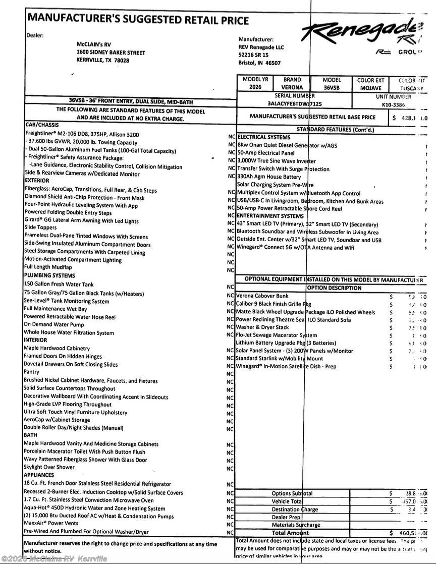 New 2026 Renegade VERONA 36VSB available in Kerrville, Texas