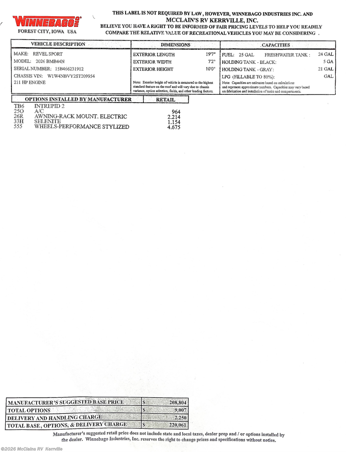 New 2026 Winnebago Revel Sport 44N available in Kerrville, Texas