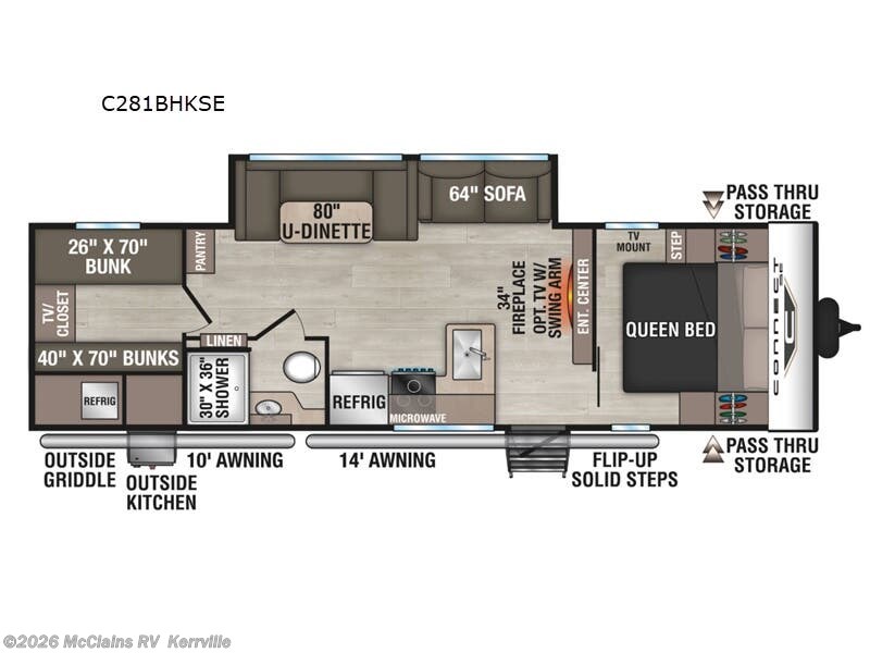 2026 K-Z Connect SE 281BHK - New Travel Trailer For Sale by McClains RV  in Kerrville, Texas features Shower, Skylight, LP Detector, Booth Dinette, Pantry