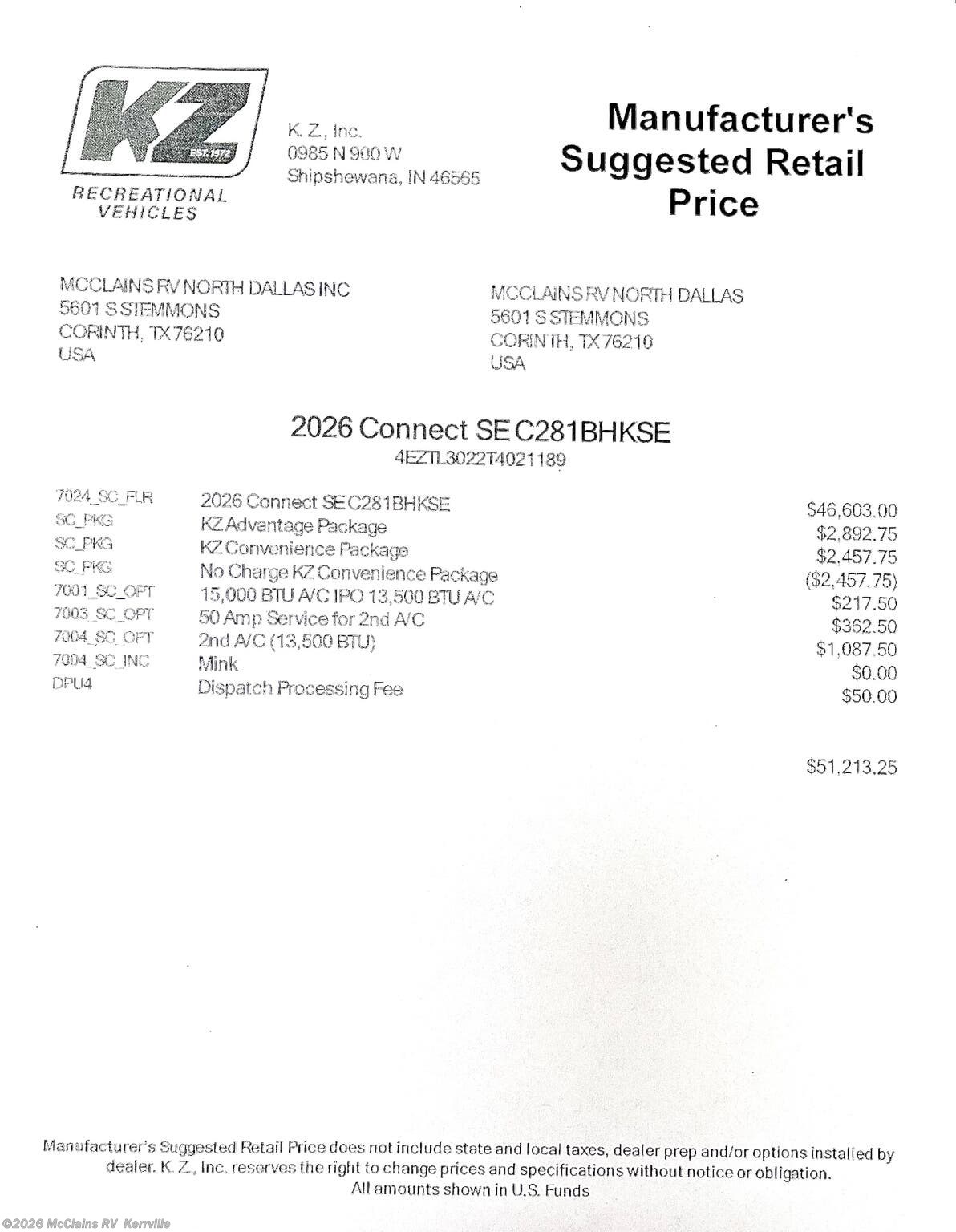 2026 Connect SE 281BHK by K-Z from McClains RV  in Kerrville, Texas