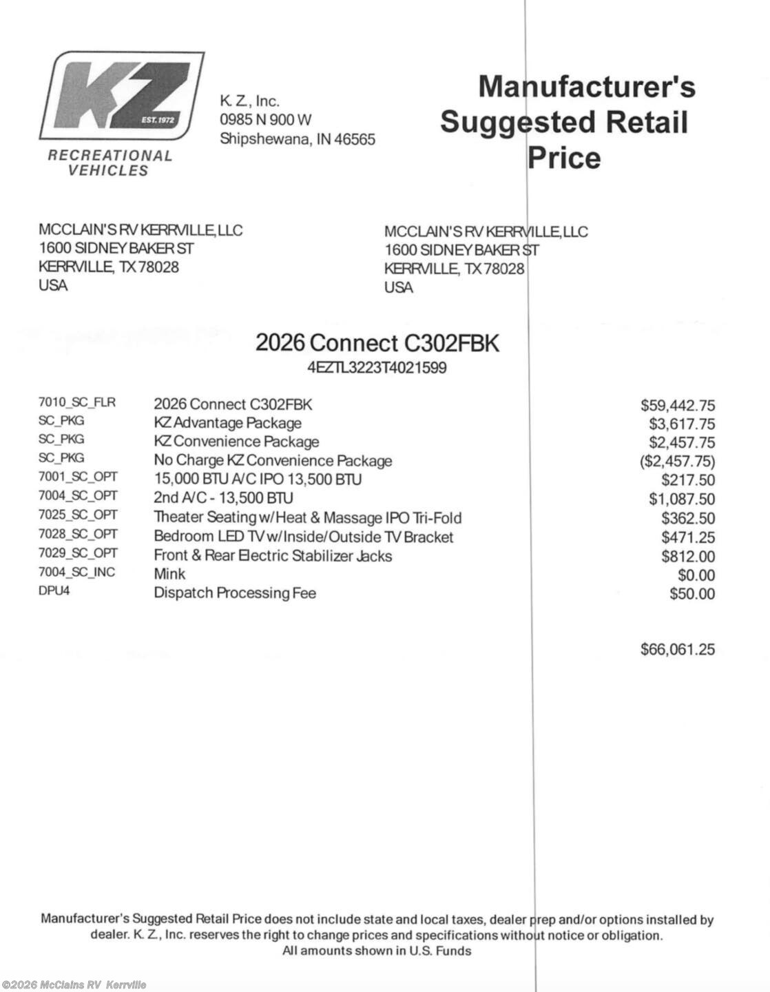 New 2026 K-Z Connect 302FBK available in Kerrville, Texas