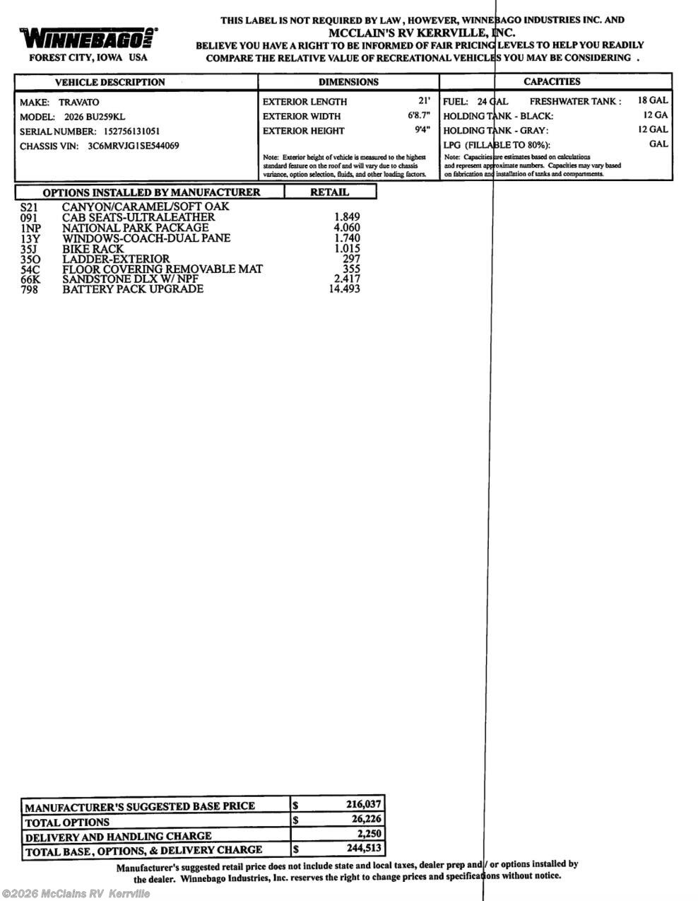 New 2026 Winnebago Travato 59KL available in Kerrville, Texas